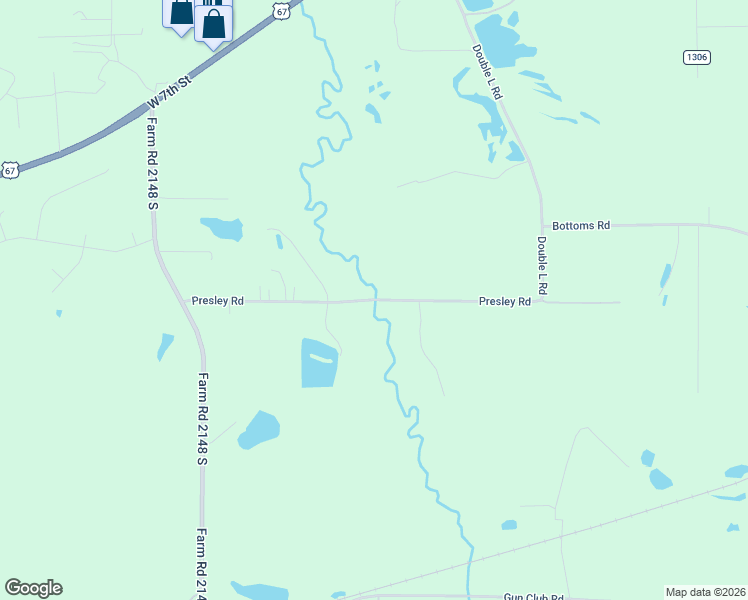 map of restaurants, bars, coffee shops, grocery stores, and more near County Road 1225 in Texarkana