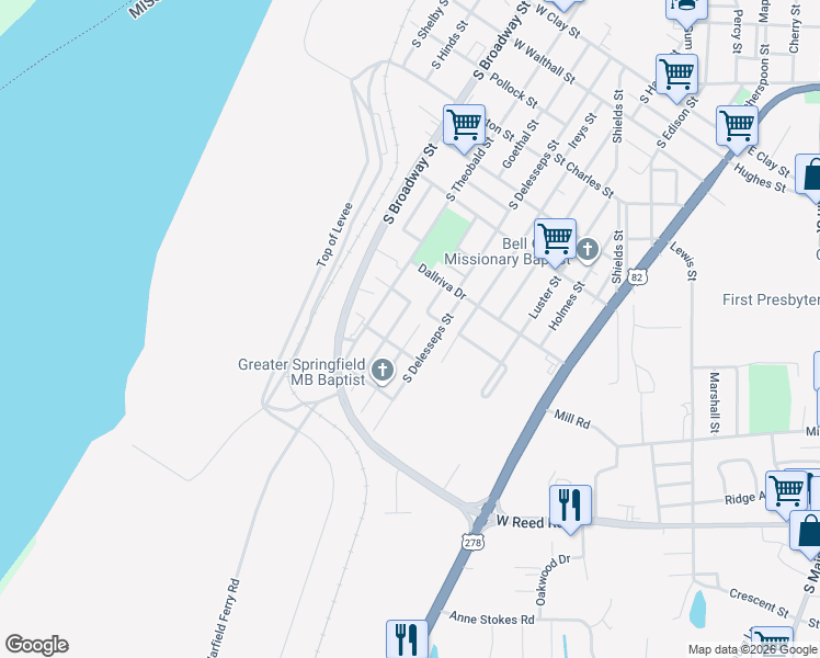 map of restaurants, bars, coffee shops, grocery stores, and more near 1407 Roosevelt St in Greenville