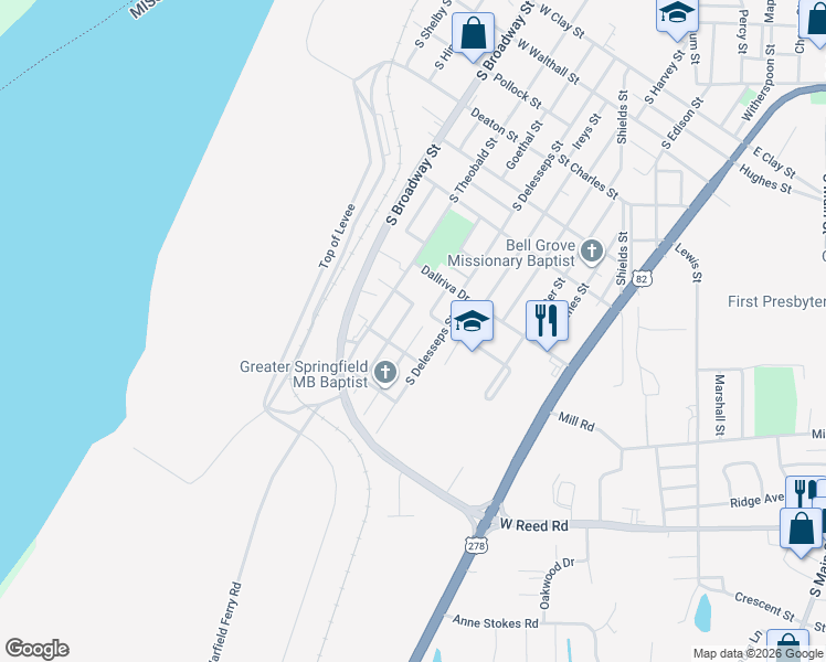 map of restaurants, bars, coffee shops, grocery stores, and more near 1407 Roosevelt Street in Greenville