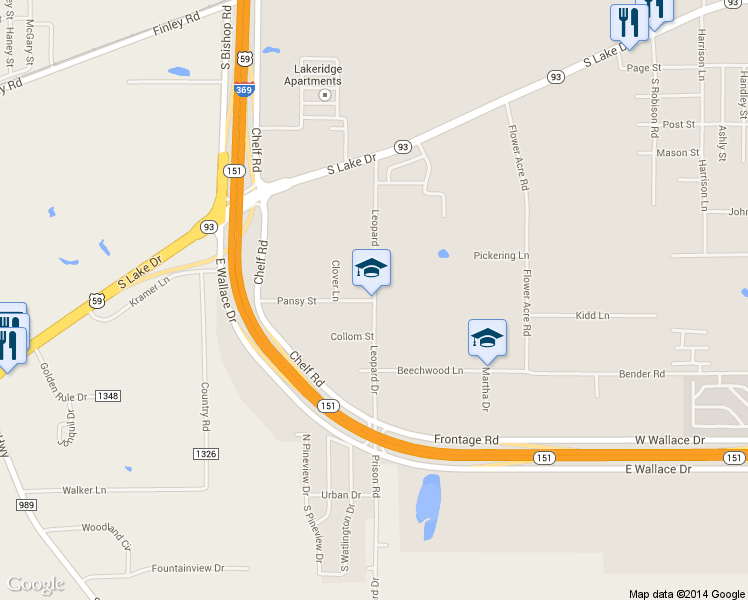 map of restaurants, bars, coffee shops, grocery stores, and more near 2999 Leopard Dr in Texarkana