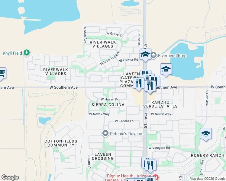 map of restaurants, bars, coffee shops, grocery stores, and more near 5308 West Pleasant Lane in Phoenix