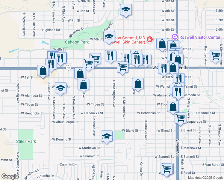 map of restaurants, bars, coffee shops, grocery stores, and more near 204 South Washington Avenue in Roswell