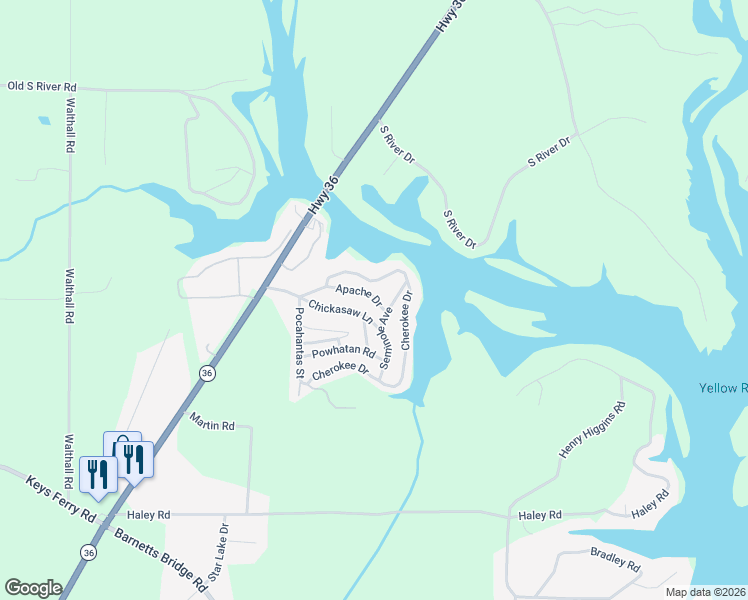 map of restaurants, bars, coffee shops, grocery stores, and more near 128 Apache Drive in Jackson