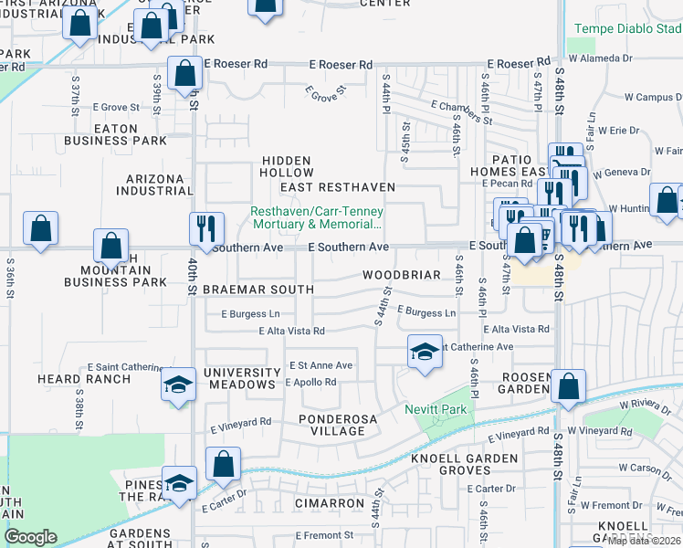 map of restaurants, bars, coffee shops, grocery stores, and more near 4324 East Lynne Lane in Phoenix