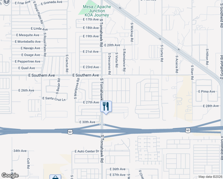map of restaurants, bars, coffee shops, grocery stores, and more near 1573 East 26th Avenue in Apache Junction