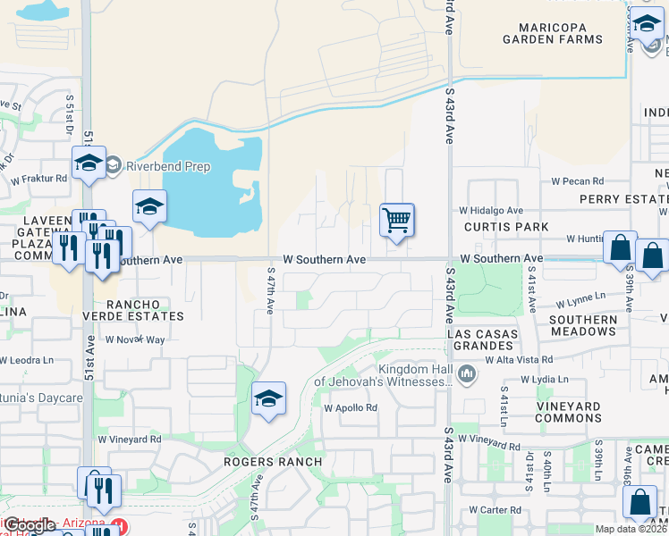 map of restaurants, bars, coffee shops, grocery stores, and more near 4524 West Pleasant Lane in Phoenix