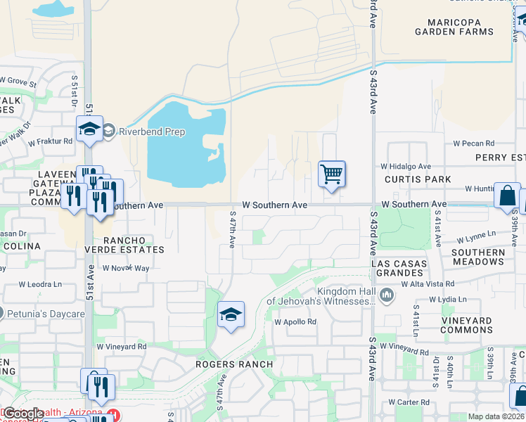 map of restaurants, bars, coffee shops, grocery stores, and more near 4620 West Pleasant Lane in Phoenix