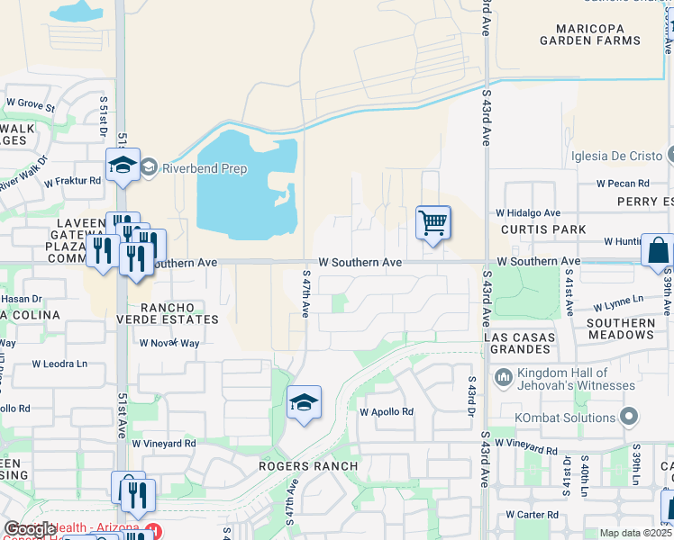 map of restaurants, bars, coffee shops, grocery stores, and more near 4620 West Pleasant Lane in Phoenix