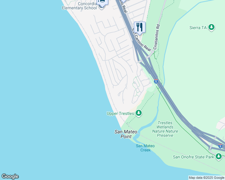 map of restaurants, bars, coffee shops, grocery stores, and more near 405 Calle Alicia in San Clemente