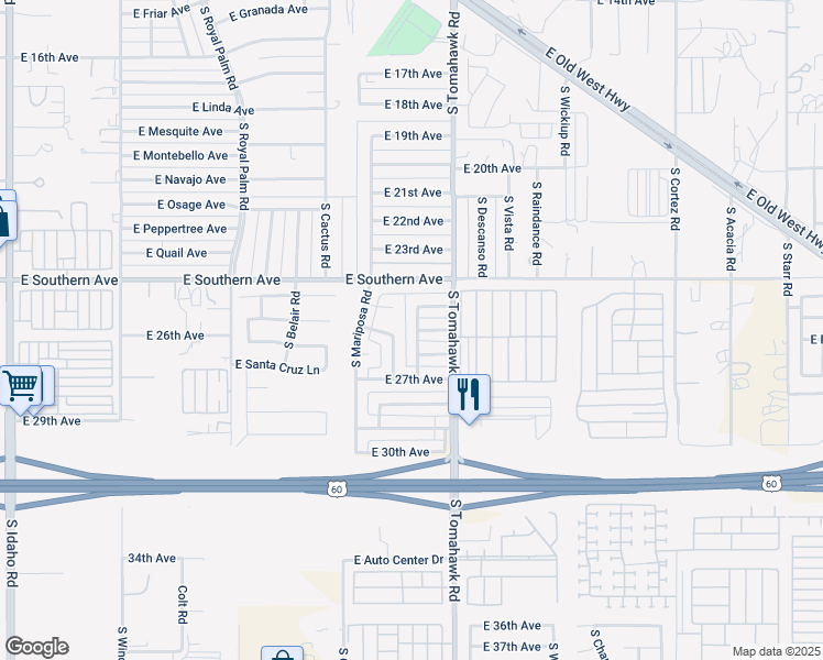 map of restaurants, bars, coffee shops, grocery stores, and more near 2603 South Gila Road in Apache Junction