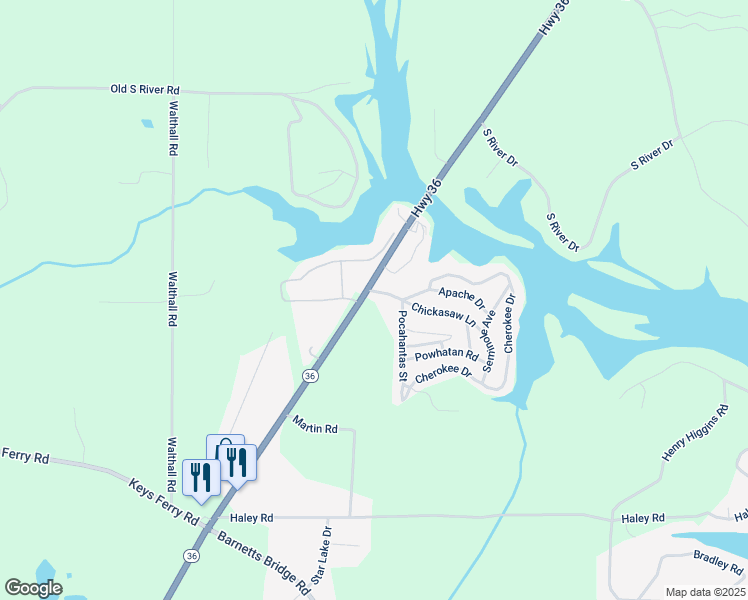 map of restaurants, bars, coffee shops, grocery stores, and more near 2524 Georgia 36 in Jackson