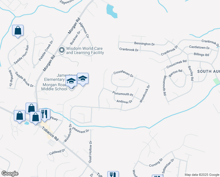 map of restaurants, bars, coffee shops, grocery stores, and more near 2649 Portsmouth Place in Hephzibah