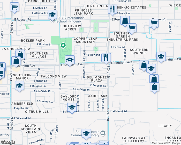 map of restaurants, bars, coffee shops, grocery stores, and more near 2222 East Lynne Lane in Phoenix