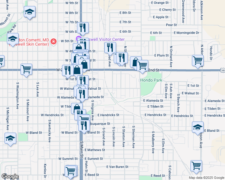 map of restaurants, bars, coffee shops, grocery stores, and more near Lincoln Avenue in Roswell