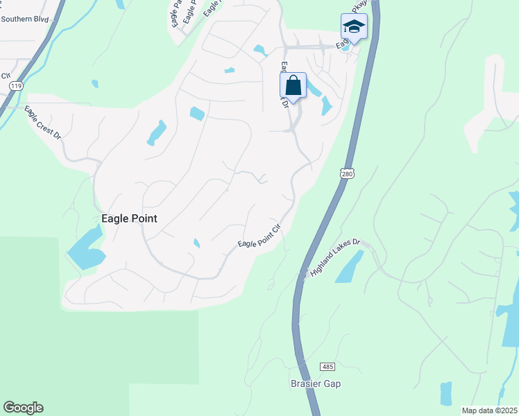 map of restaurants, bars, coffee shops, grocery stores, and more near 2024 Eagle Creek Circle in Birmingham