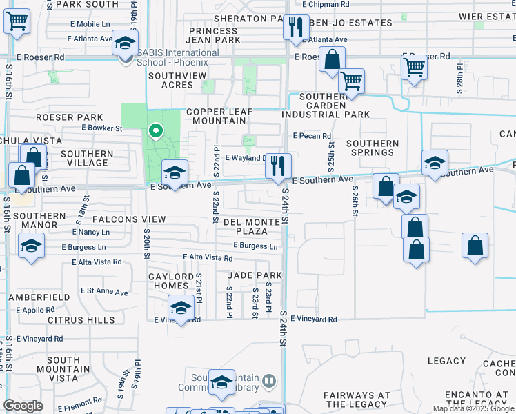 map of restaurants, bars, coffee shops, grocery stores, and more near 2306 East Lynne Lane in Phoenix