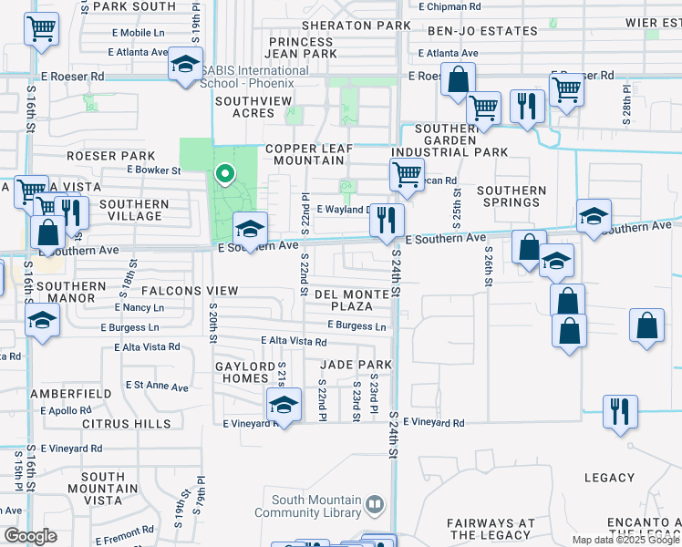 map of restaurants, bars, coffee shops, grocery stores, and more near 2306 East Lynne Lane in Phoenix