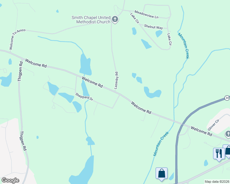 map of restaurants, bars, coffee shops, grocery stores, and more near 680 Welcome Road in Newnan