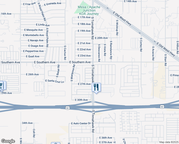 map of restaurants, bars, coffee shops, grocery stores, and more near 1541 East 26th Avenue in Apache Junction