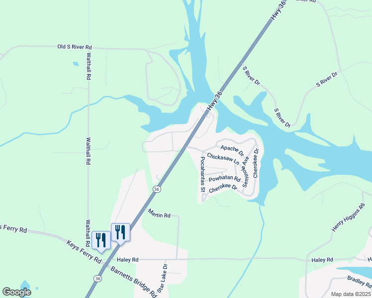 map of restaurants, bars, coffee shops, grocery stores, and more near 2524 Georgia 36 in Jackson