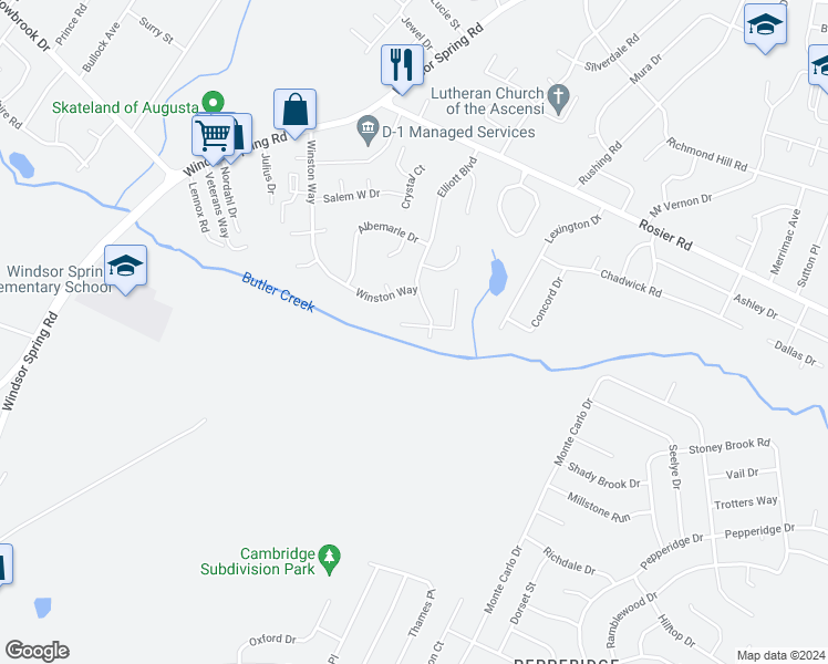 map of restaurants, bars, coffee shops, grocery stores, and more near 2226 Glynn Arven Court in Augusta