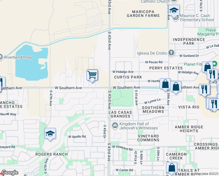 map of restaurants, bars, coffee shops, grocery stores, and more near 6049 South 43rd Avenue in Phoenix
