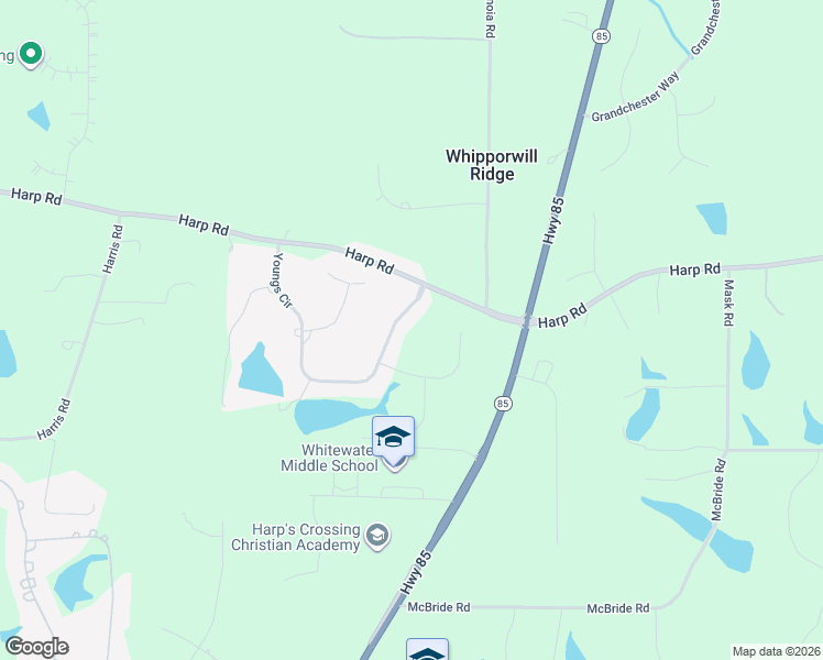map of restaurants, bars, coffee shops, grocery stores, and more near 130 Young Circle in Fayetteville
