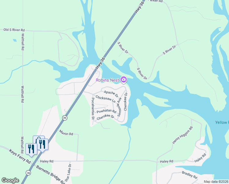 map of restaurants, bars, coffee shops, grocery stores, and more near 128 Apache Drive in Jackson