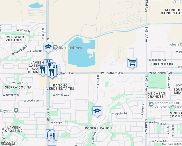 map of restaurants, bars, coffee shops, grocery stores, and more near 4716 West Southern Avenue in Maricopa County