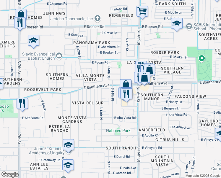 map of restaurants, bars, coffee shops, grocery stores, and more near 6030 South 14th Place in Phoenix
