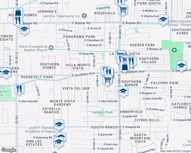 map of restaurants, bars, coffee shops, grocery stores, and more near 6030 South 14th Place in Phoenix