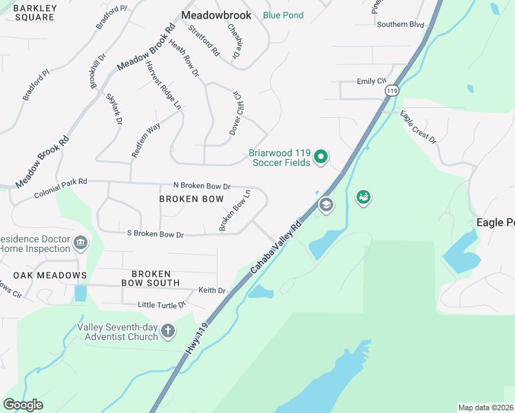 map of restaurants, bars, coffee shops, grocery stores, and more near 3536 North Broken Bow Drive in Birmingham