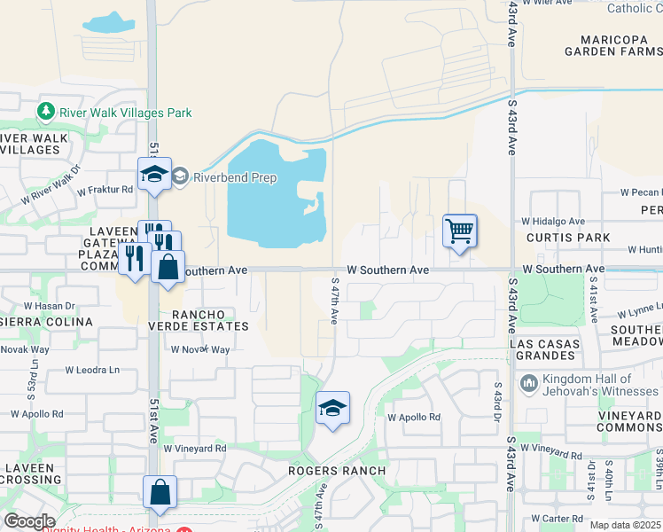 map of restaurants, bars, coffee shops, grocery stores, and more near 4716 West Southern Avenue in Maricopa County