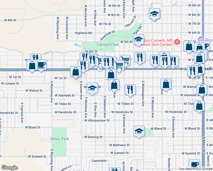 map of restaurants, bars, coffee shops, grocery stores, and more near 206 South Delaware Avenue in Roswell