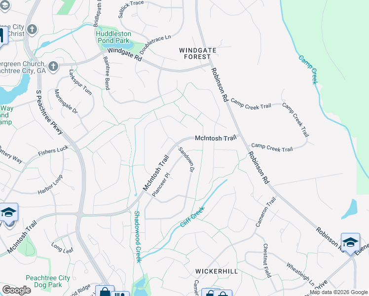 map of restaurants, bars, coffee shops, grocery stores, and more near 202 Planceer Place in Peachtree City