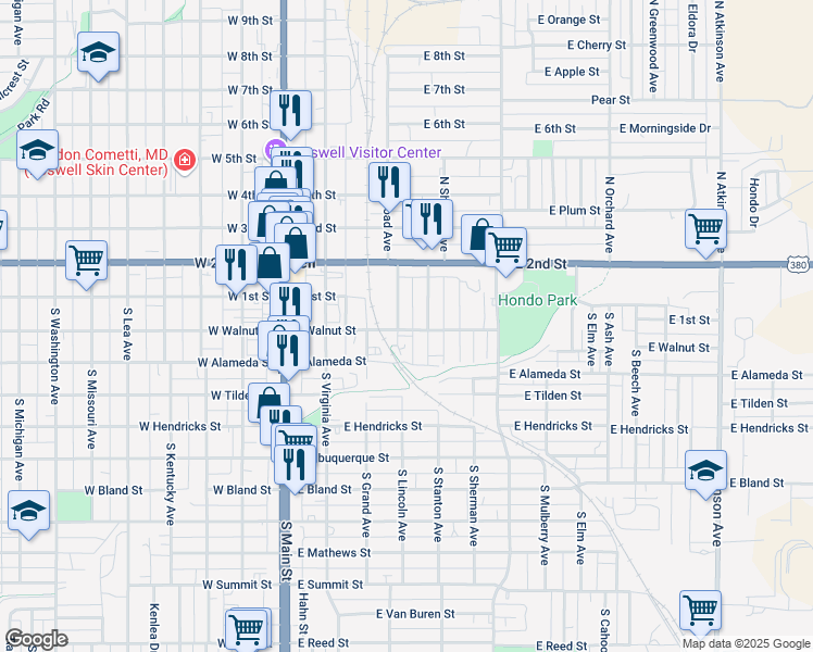map of restaurants, bars, coffee shops, grocery stores, and more near Lincoln Avenue in Roswell
