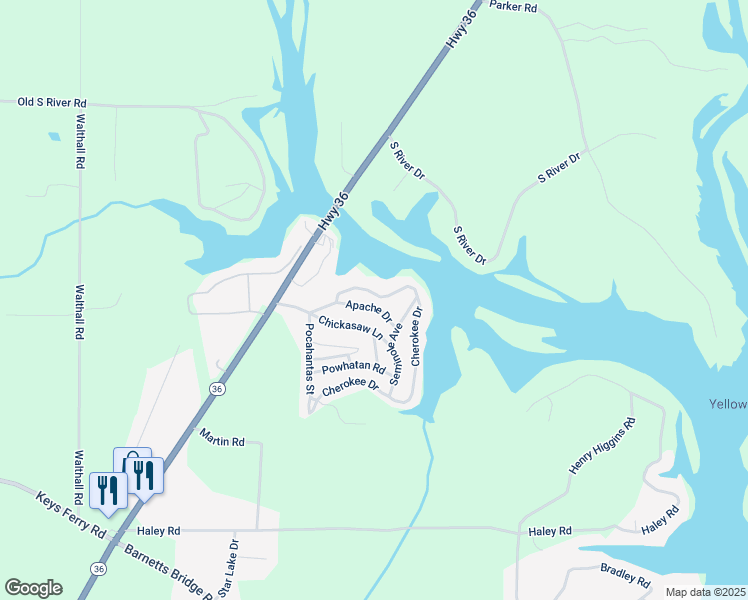 map of restaurants, bars, coffee shops, grocery stores, and more near 136 Cherokee Drive in Jackson