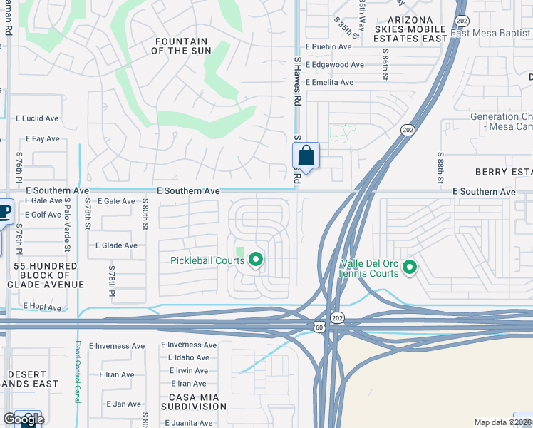 map of restaurants, bars, coffee shops, grocery stores, and more near Oriol Boulevard in Mesa