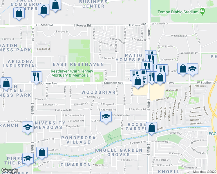 map of restaurants, bars, coffee shops, grocery stores, and more near 4532 East Lynne Lane in Phoenix