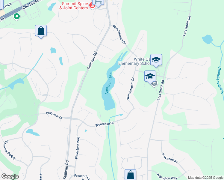 map of restaurants, bars, coffee shops, grocery stores, and more near 130 Shadowlake Trail in Newnan