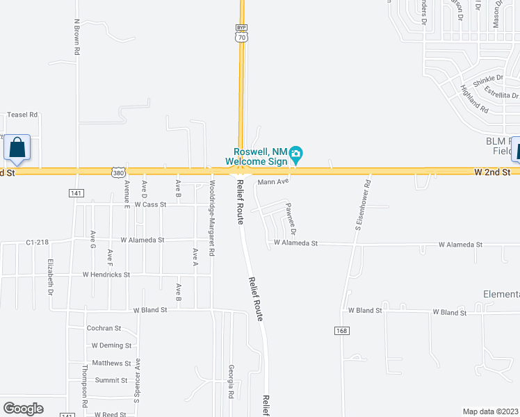 map of restaurants, bars, coffee shops, grocery stores, and more near 4106 Pawnee Drive in Roswell