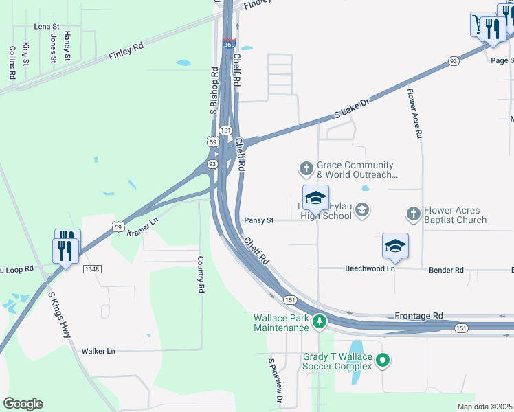 map of restaurants, bars, coffee shops, grocery stores, and more near 2807 Chelf Road in Texarkana