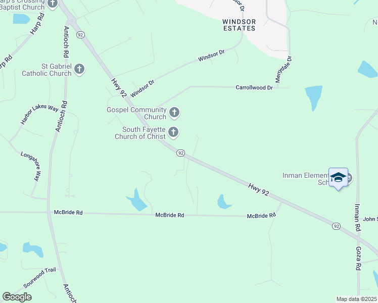 map of restaurants, bars, coffee shops, grocery stores, and more near 1386 Georgia 92 in Fayetteville