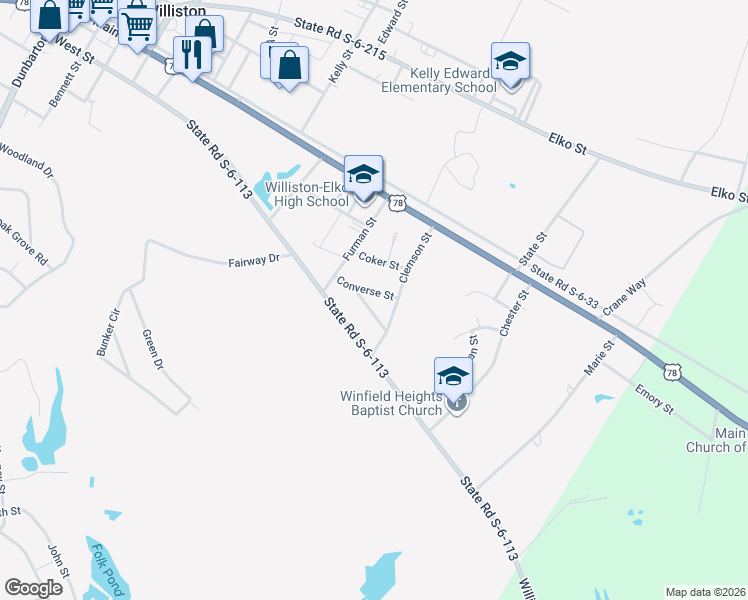 map of restaurants, bars, coffee shops, grocery stores, and more near 125 Converse Street in Williston
