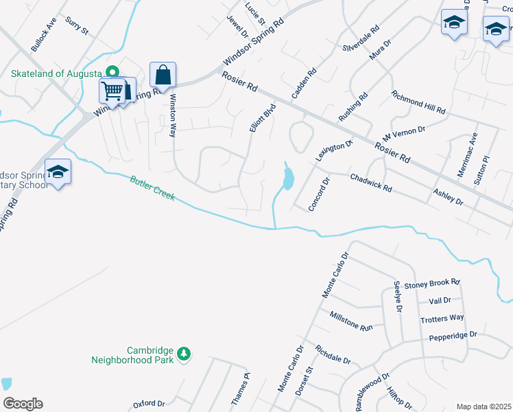 map of restaurants, bars, coffee shops, grocery stores, and more near 3636 Elliott Boulevard in Augusta