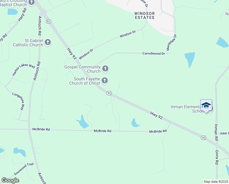 map of restaurants, bars, coffee shops, grocery stores, and more near 1386 Georgia 92 in Fayetteville