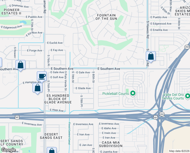 map of restaurants, bars, coffee shops, grocery stores, and more near 1207 South 80th Street in Mesa