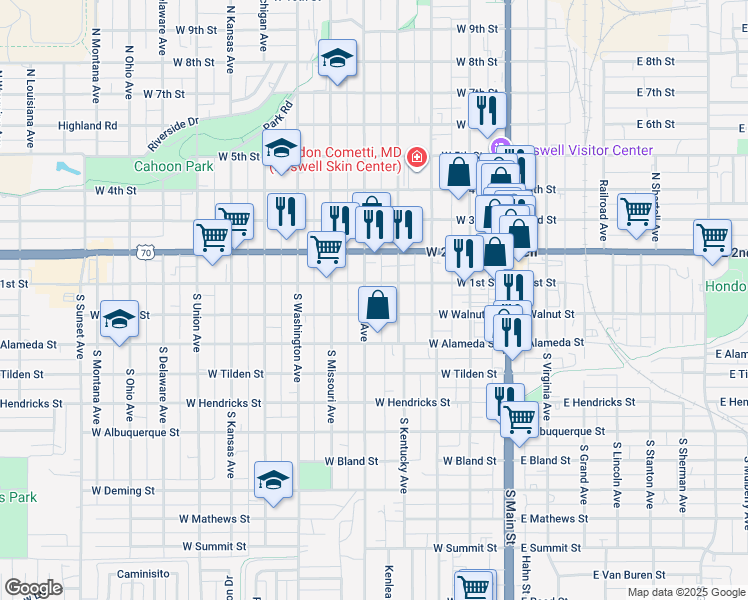 map of restaurants, bars, coffee shops, grocery stores, and more near 100 South Lea Avenue in Roswell