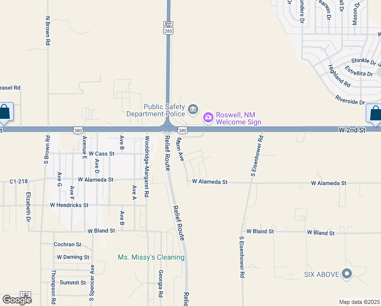 map of restaurants, bars, coffee shops, grocery stores, and more near 4100-4106 Pawnee Dr in Roswell