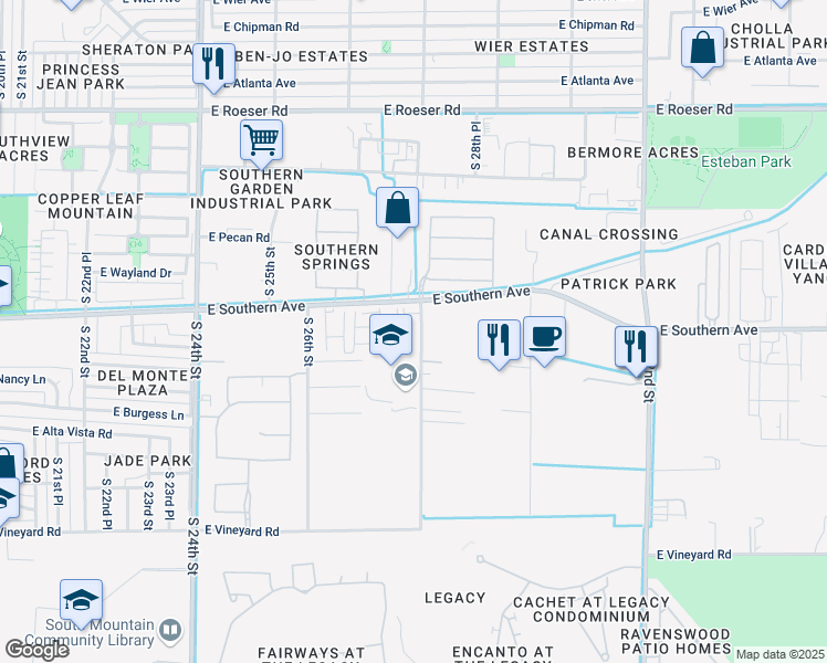 map of restaurants, bars, coffee shops, grocery stores, and more near 6020 South 28th Street in Phoenix